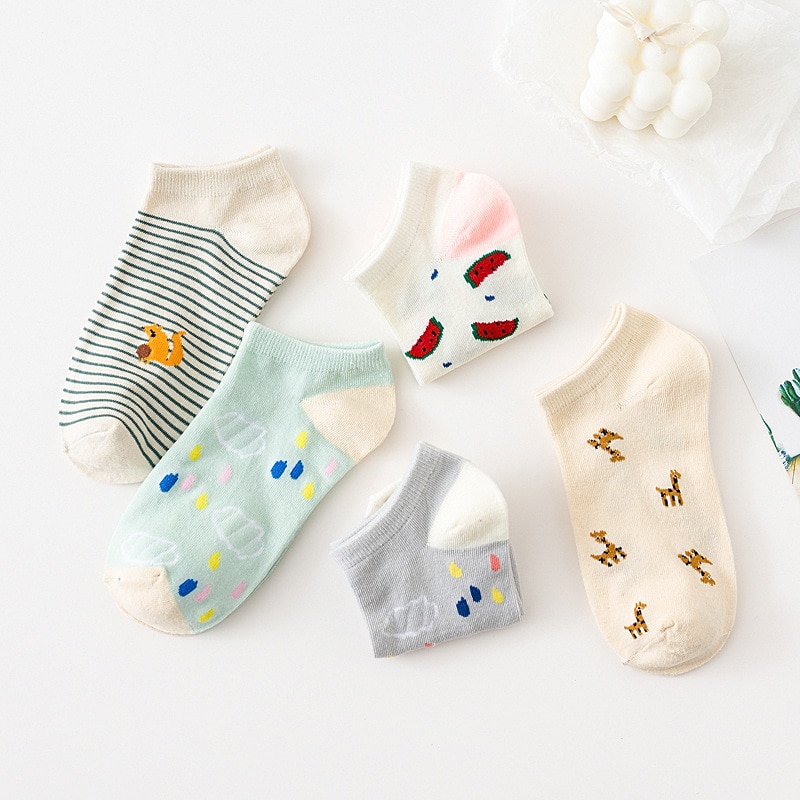 New Fashion Women Cotton Cartoon Fruit Ankle Socks Summer Japanese Avocado Cute Boat Student Casual Soft Girls Short Socks