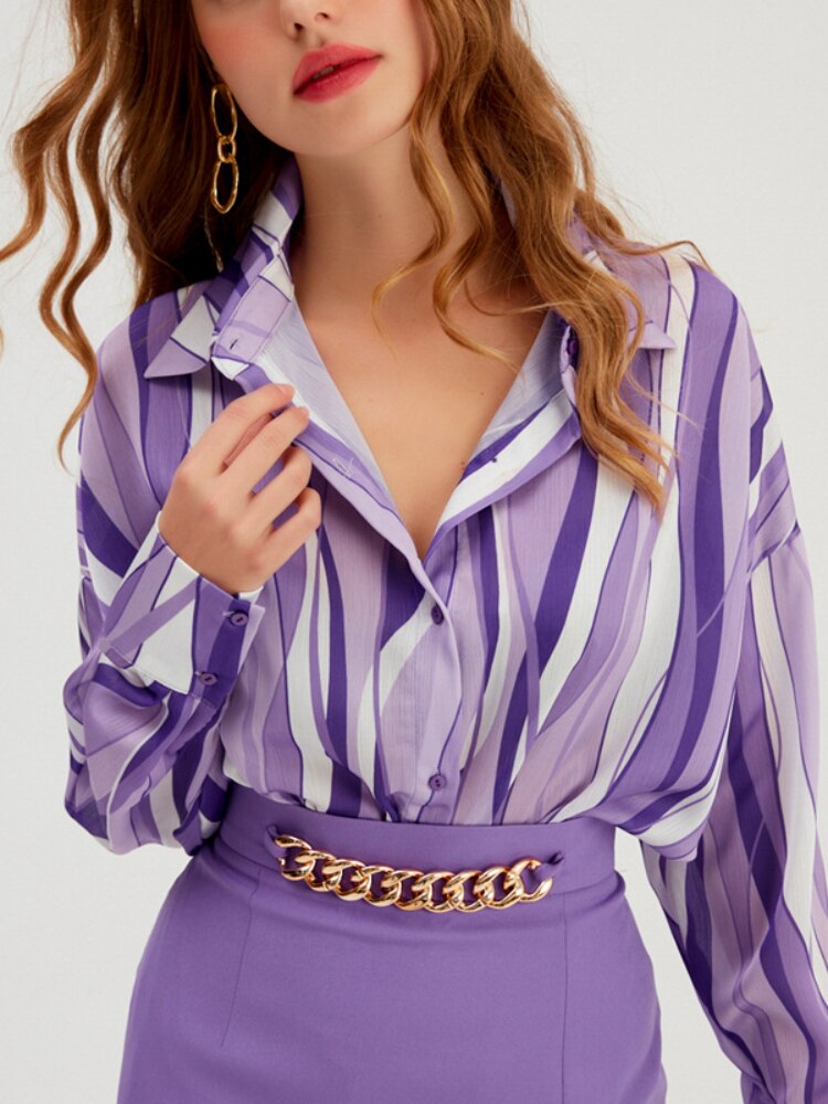 Stripe Blouse 2023 Spring Autumn New in Shirt Fashion Tops Loose Cardigan Print y2k Streetwear Chic and Elegant Women's Clo