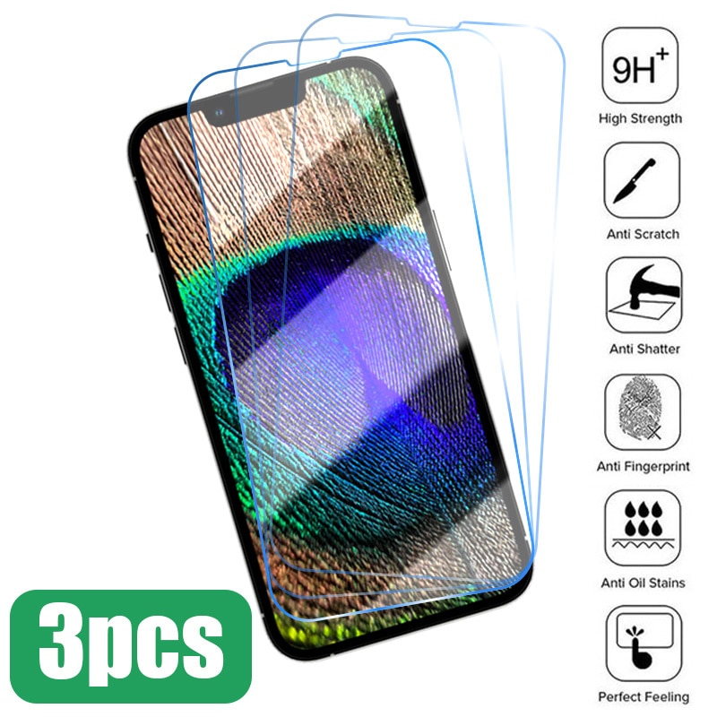 3Pcs Tempered Glass for iPhone 14 13 12 11 Pro Max Mini Screen Protector for iPhone 14 Plus XS XR X 8 7 6S 5 5S SE HD Film Glass