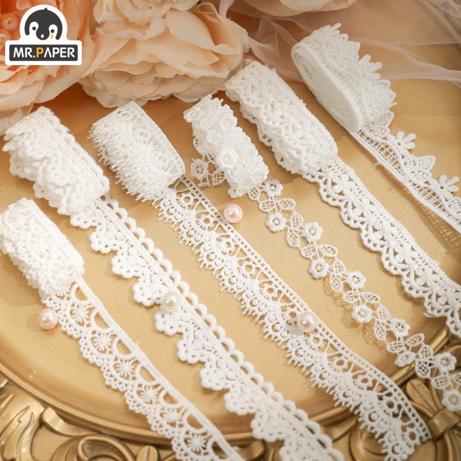 Mr.Paper 6 Design Lace Cloth Handbook Special Material Vintage Freshness DIY Border Decoration Masking Tape Craft Art Stationery