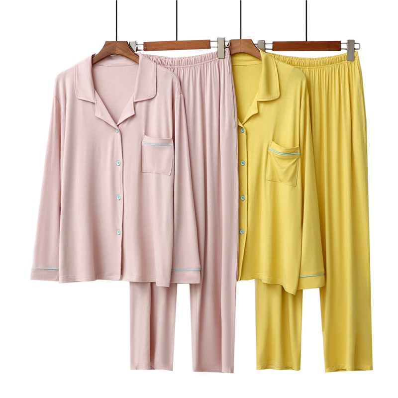 2023 New Women&Men2PCS Pajama Long Sleeve Solid Pijama Mujer Femme Loose Nightwear Suit Female Casual Homewear Soft Pajama S