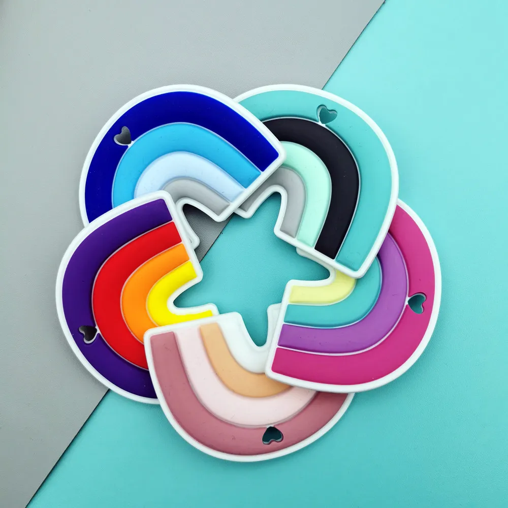 1PC Baby Rainbow Food Grad Silicone Teether Pendants Pacifier Chains Necklace Accessories for Infant Teething Toys Kawaii Gifts
