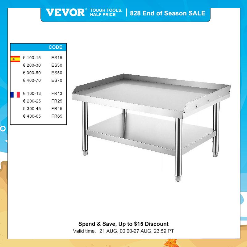 VEVOR 48x28x24 Inches Stainless Steel Equipment Grill Stand Table with Adjustable Storage Undershelf for Restaurant Kitchen