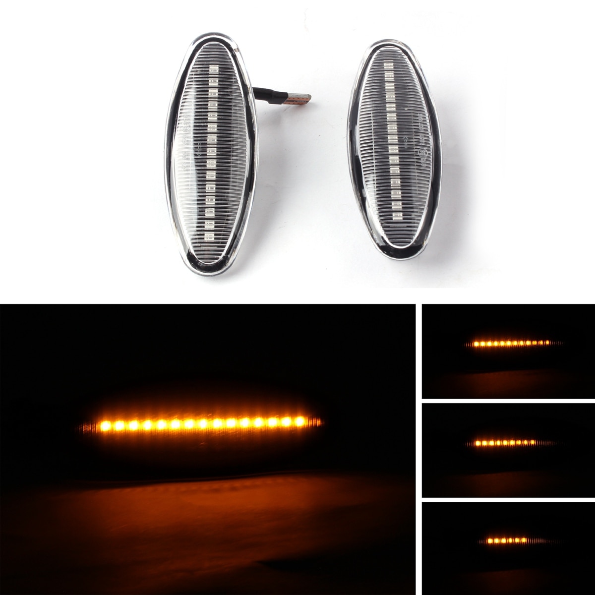 LED Dynamic Side Marker Light Repeater Indicator Turn Signal Lamp for Jaguar XJ8 XJR 1997-2005 XJX350 S-Type Transparent