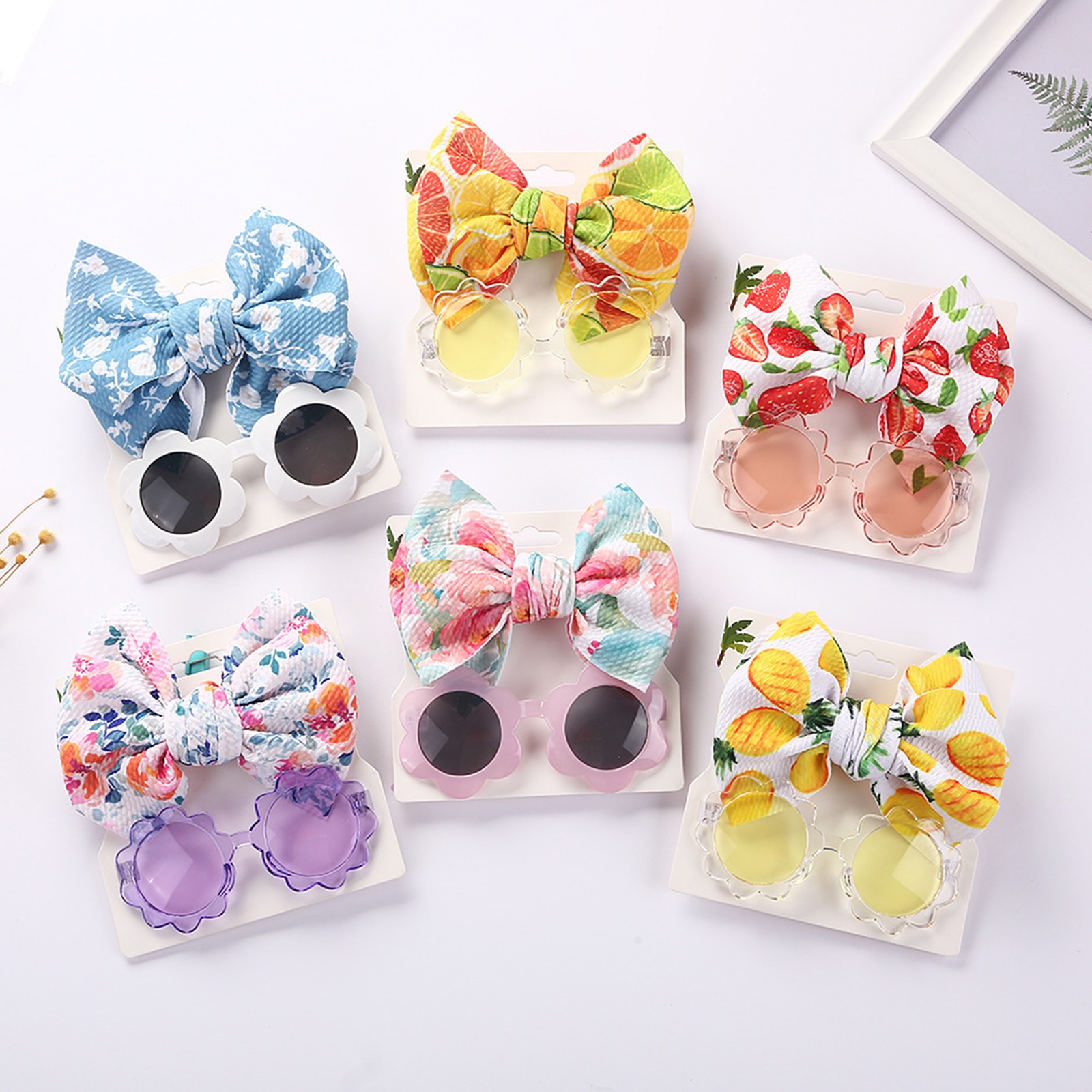 EWODOS Baby Kids Girls Sunglasses + Headband Set Fashion Floral Fruits Print Headwear Anti-UV Glasses Kids Outdoor Sunglasses