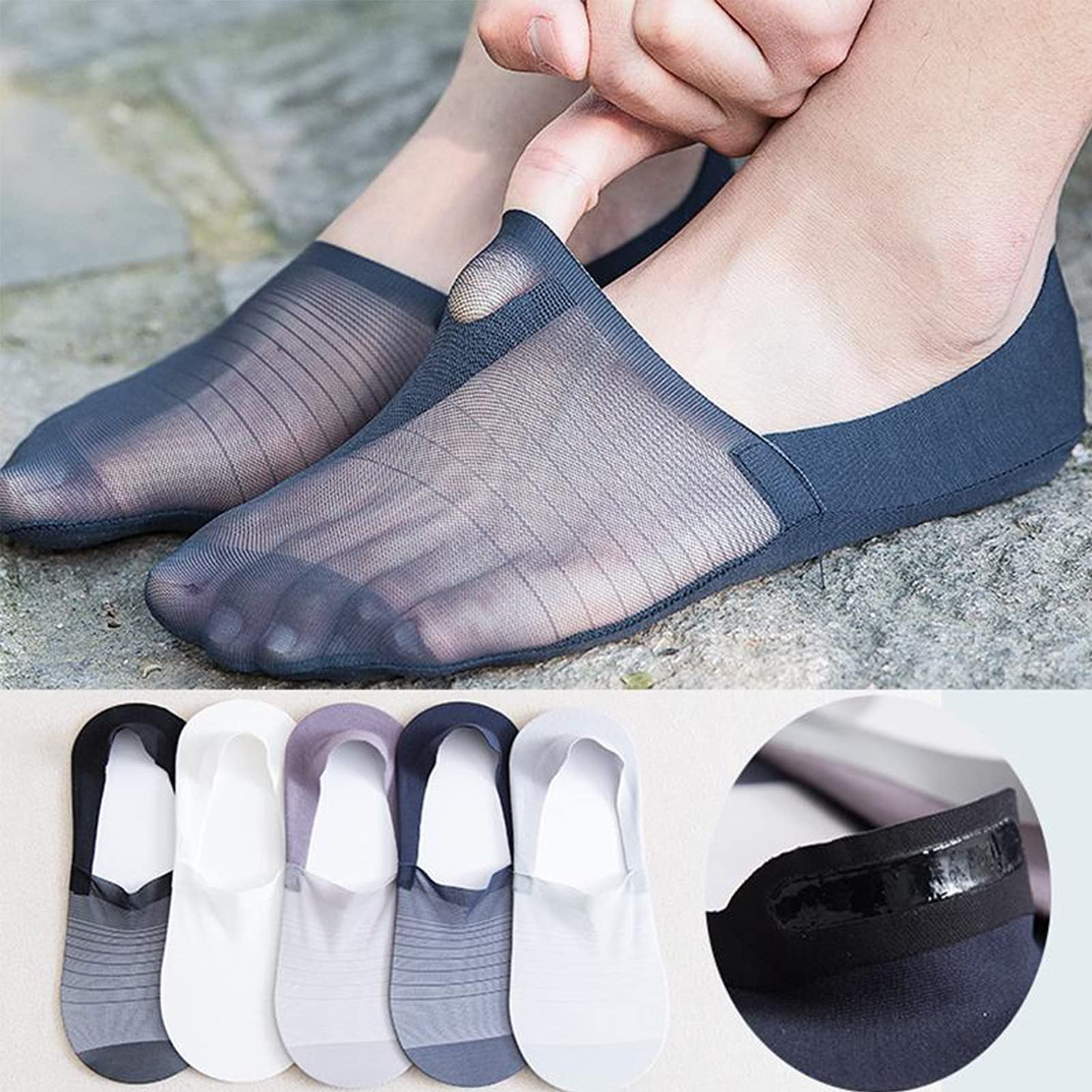Invisible Mesh Ice Silk Hollow Breathable Solid Boat Socks Men Woman Summer Silicone Anti Slip Ultra-thin Cotton Ankle Socks