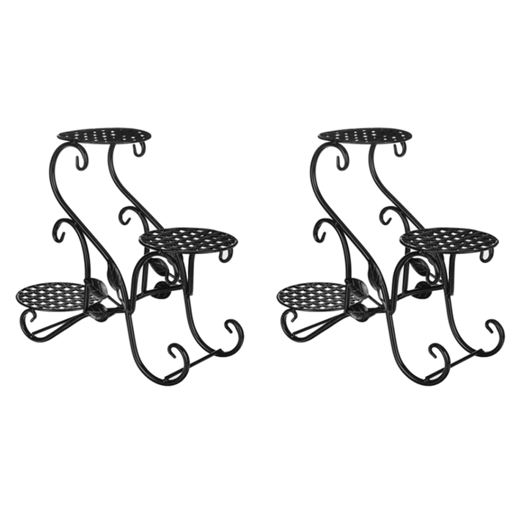 2X Iron Flower Shelf Rack Home Floor-Style Living Room Flower Pot Shelf 3Layers Indoor Outdoor Garden Stand(Black)