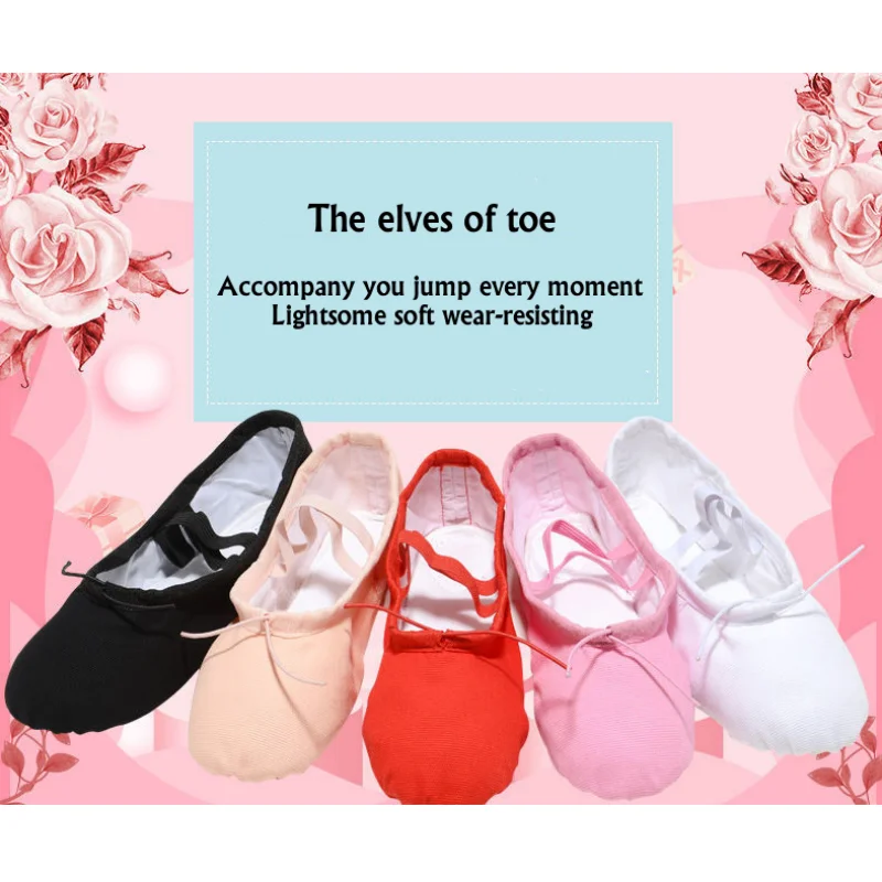 Girls Pointe Dancing Shoes Slippers Soft Soled Adult Children Practicing Canvas Yoga Ballet Elegant Woman Shoes With Low Heels