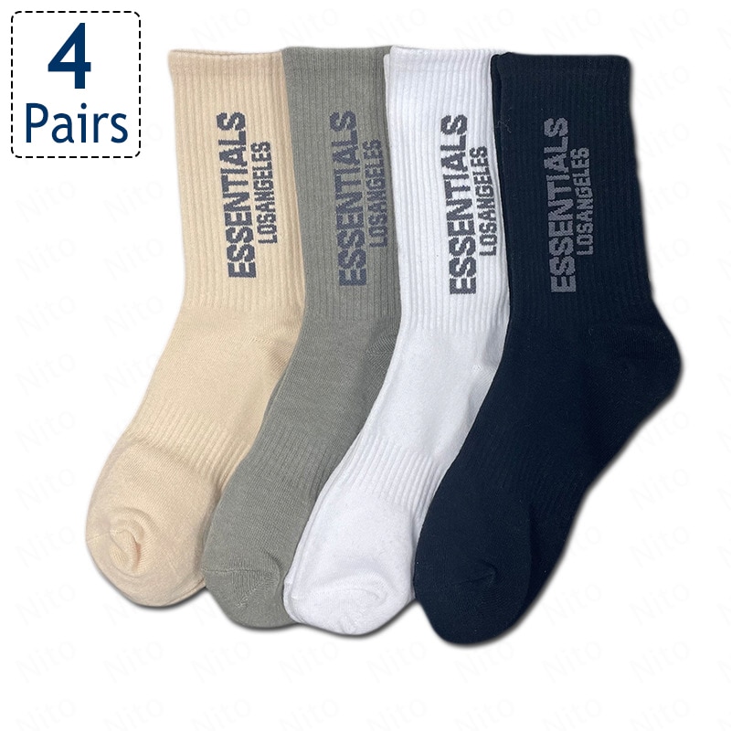 4 pairs Essentials Socks Men Skateboard Casual Mens Spring Autumn Hip-Hop Sock Sports Breathable Socks Long Tube Cotton Socks