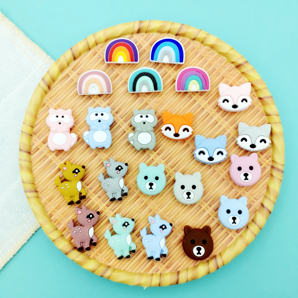 30*25mm 10pc/lot Silicone Animal Beads Baby Teething Beads Pacifier Chains Necklace Accessories Safe Food Grade Chewing Kawaii