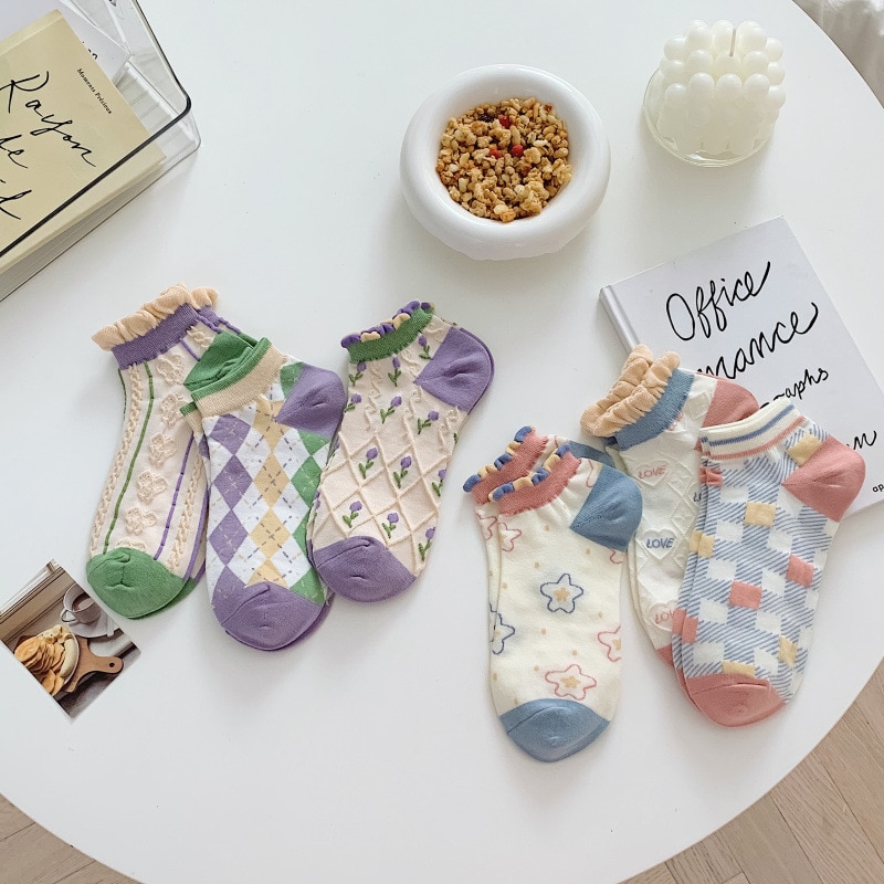 2023 Summer Ladies Socks Japanese Cute Harajuku Cotton Personalized Boat Socks Jacquard Breathable Sweat-Absorbing Women Socks