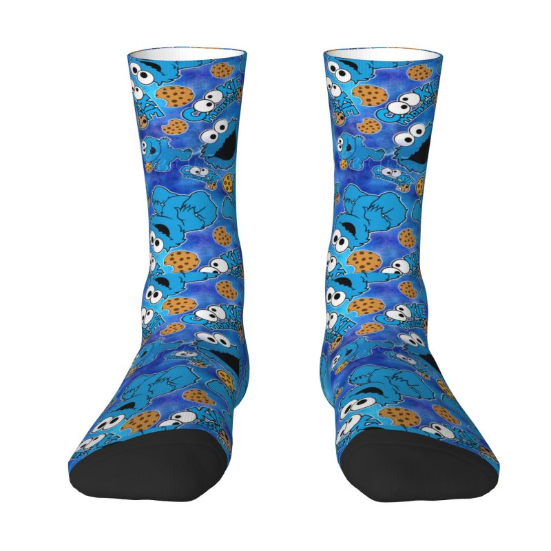 Funny Happy Sesame Street Men's Crew Socks Unisex Funny Cookie Monster Spring Summer Autumn Winter Dress Socks