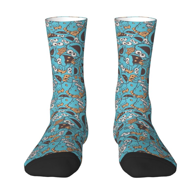 Cookie Monster Nom Nom Nom Men Women Crew Socks Unisex Cute Cartoon Sesame Street Spring Summer Autumn Winter Dress Socks