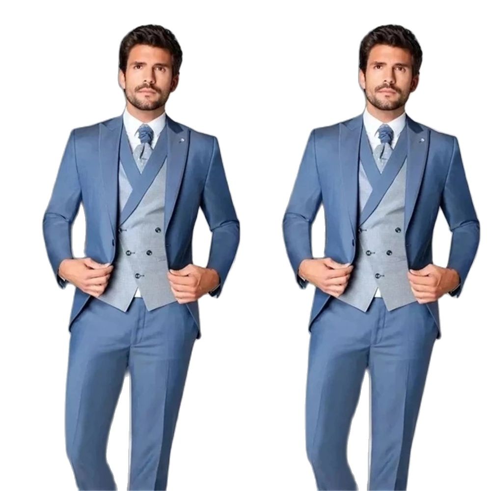Wedding Prom Blazer Vest Pants 3 Piece Peak Lapel Costume Homme Grooms Wedding Tuxedos Terno Masculino 2021 Slim Fit Men Suits
