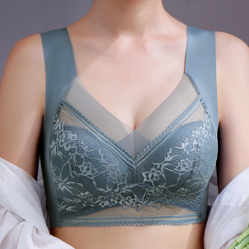 Women Wireless Push Up Bra Sexy Deep V Lace Bras Ladies Comfortable Underwear Seamless Brassiere Soft Lingerie Plus Size L-5XL