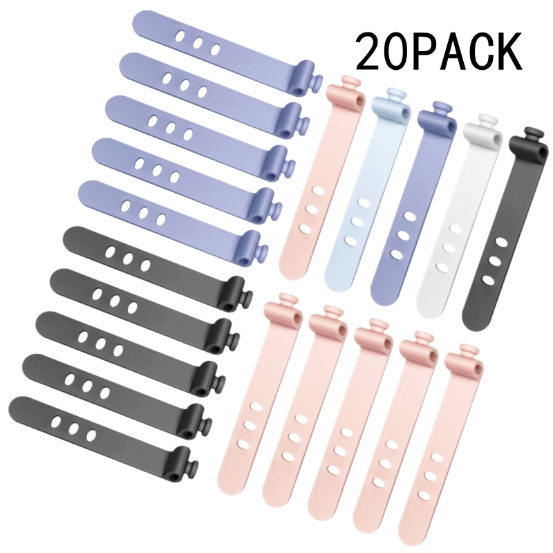 20Pcs Silicone Cable Winder Organizer Earphone Clips Phone Charging Wire Cord Management Buckle Straps Line Storge Holder Clips