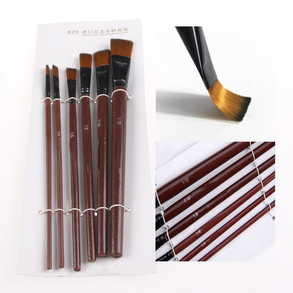 6Pcs Nylon Acrylic Oil Paint Gouache Brushes For Artist Supplies Watercolor Set F19E