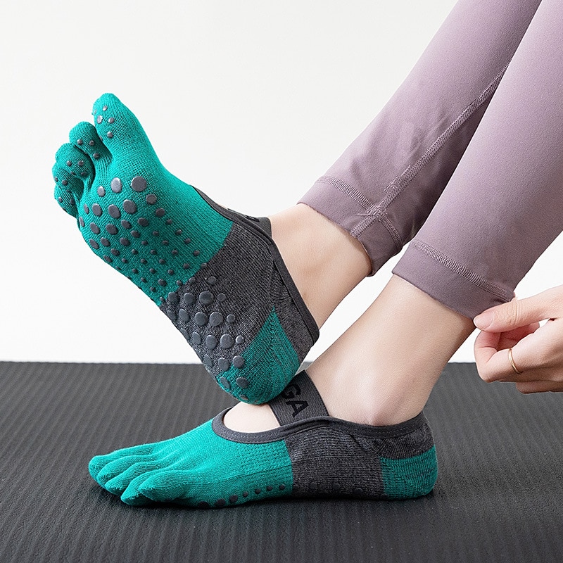 5 Pairs Yoga Sports 5 Finger Socks Women Anti-Slip Gym Fitness Breathable Cross Back Pilates Dance Ankle Split Toe No Show Socks
