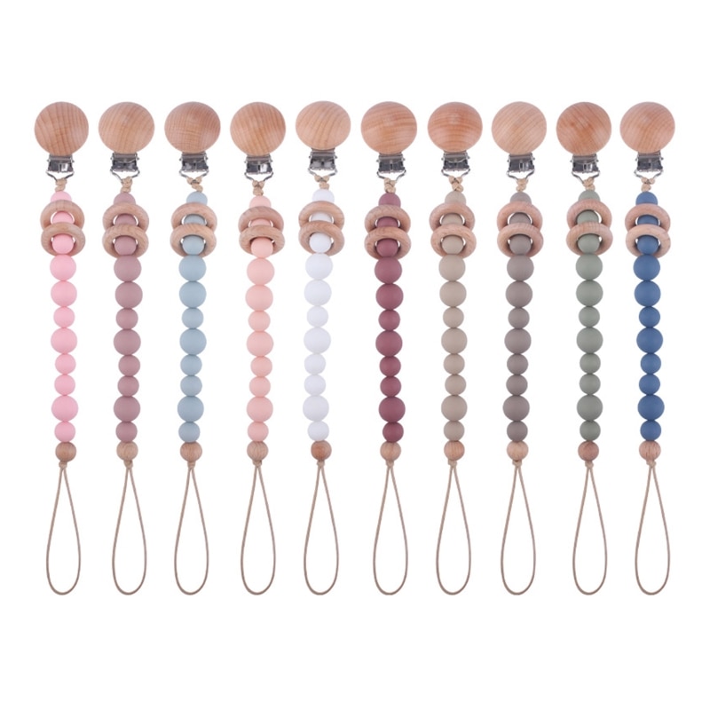HUYU Baby Pacifier Clip Silicone Pacifiers Holder Chain Beech Circle Ring Teething Toy for Infant Girls Boys Chewing Playing