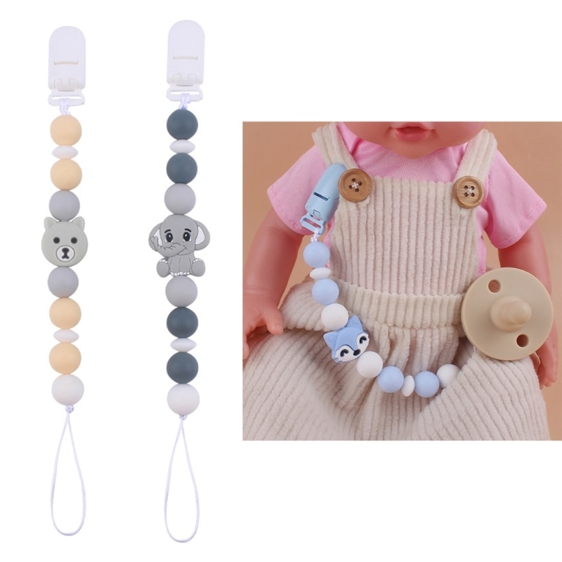 Cute Animal-shaped Dummy Clips Boys Girls Soother Pacifier Chain Holder for Baby Unisex Newborn Dummies Lightweight A2UB