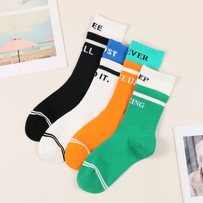 DONG AI 1 Pairs Korean Style Fashion Harajuku Street Hip Hop Socks Double Cuff Fun Women's Sock Happy Skateboard Letter Sox