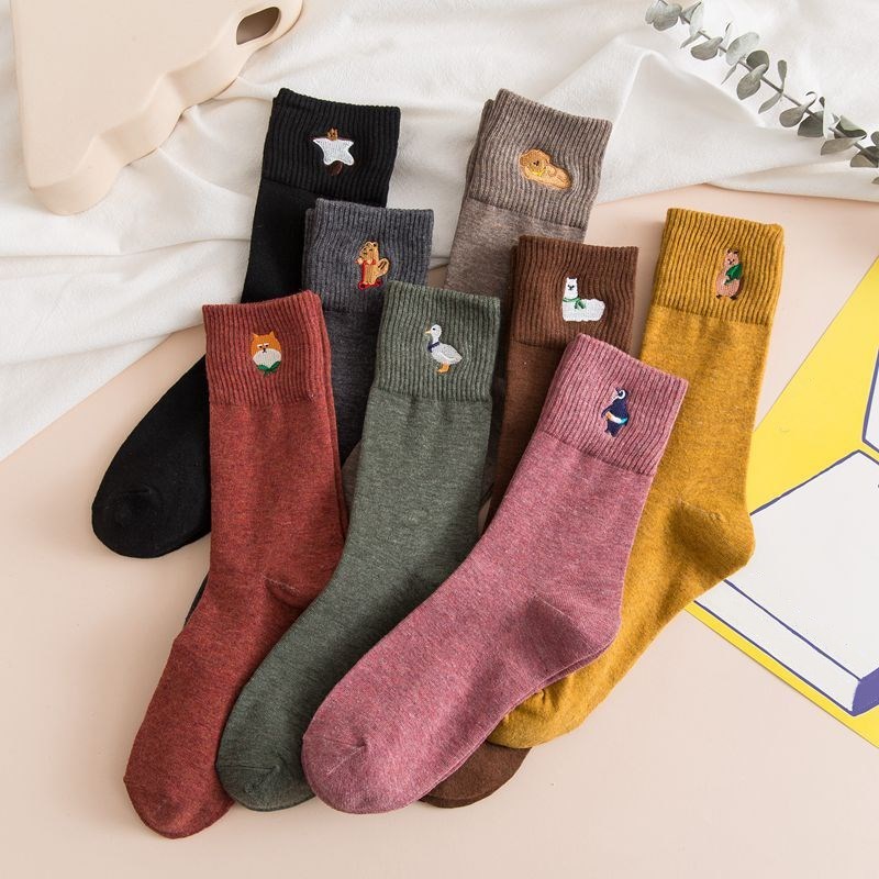 Japanese Hot New Artistic Embroidery Cartoon Socks Cute Women's Socks Happy Crazy Cotton Long Socks Women Comfortable Indie