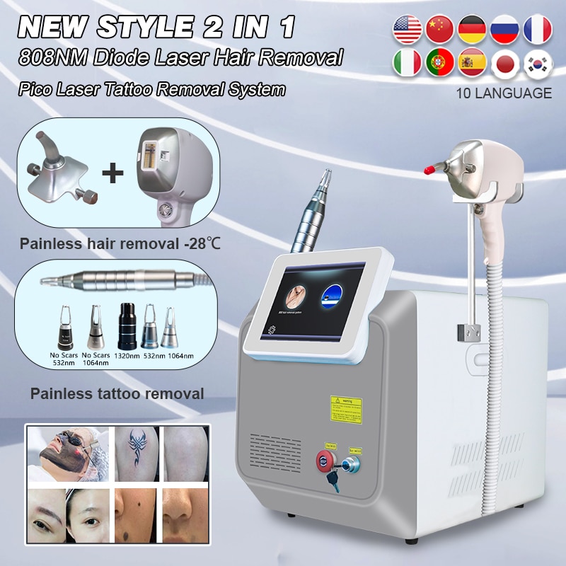 2023 Free Shipping 2in1 808 Diode Laser Pico Laser Best Tattoo Removal and Hair Removal Machine Pico+1064/808/755nm
