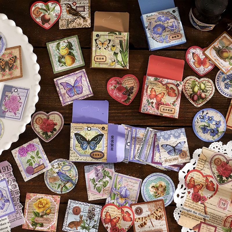 MOHAMM 46pcs/Box Retro Butterfly Decorative Stickers Envelopes Seals for Scrapbooking Diaries Collage Materials DIY Journaling