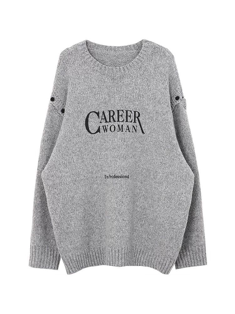 Y2k Punk Casual Sweater Women Korean Fashion Hollow Out Long Sleeve O-neck Pullovers Harajuku Gothic Letter Jacquard Pull Femme