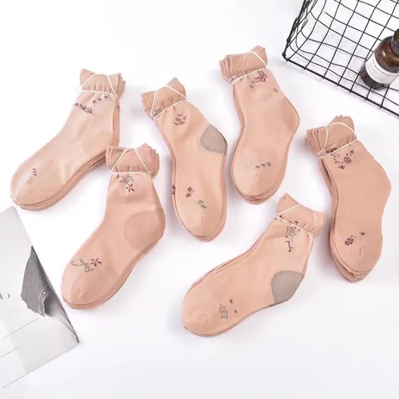 Urgot 10 Pairs/bag New Hot High Quality Summer Lady Socks with Heel Protection No Hooks Rayon Socks Embroidery Patterns Socks