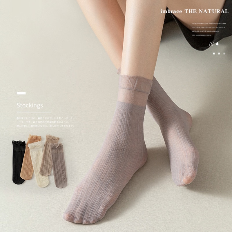 Women Girls Mid Tube Socks Thin Breathable Summer Ruffles Casual Accessories