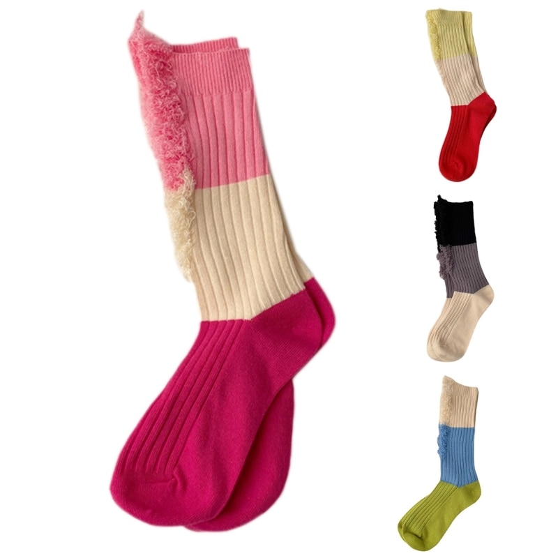 Ripped Holes Crew Socks for Women Men Harajuku Distressed Broken Tassel Colorblock Skateboard Beggar Socks Streetwear