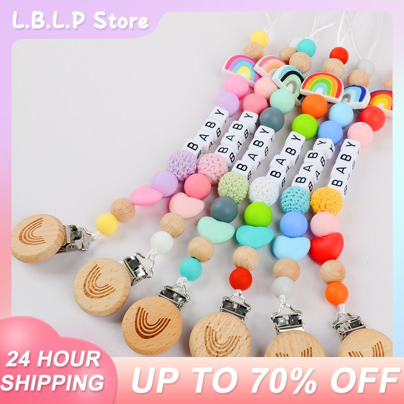Pacifier Anti-loss Chain Pacifier Clip Nipple Clip Nipple Anti-drop Chain Cute Silicone Beaded Pacifier Anti-loss Chain Rainbow