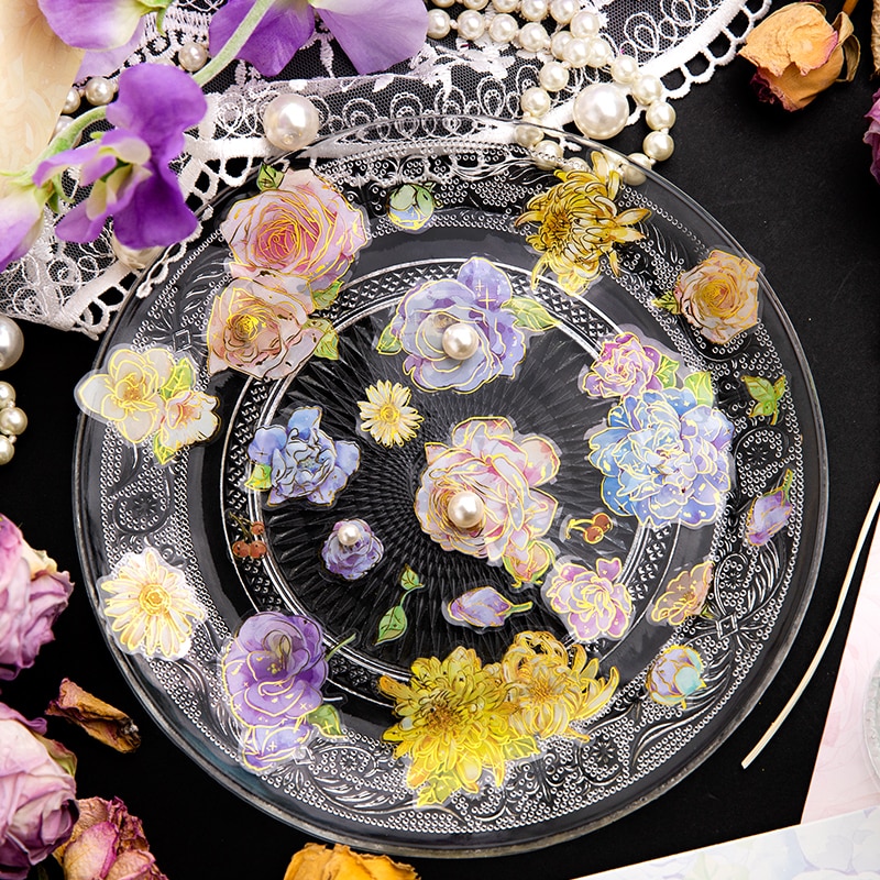 2Sheet Bronzing Gold Stickers Flowers Material Decoration Blue Winds Literature Supplies Scrapbooking bells Account Handbook