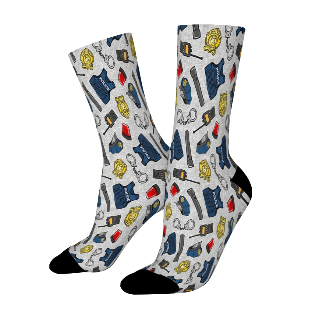 Police Gear Light Gray Straight Socks Male Mens Women Summer Stockings Polyester Hip Hop