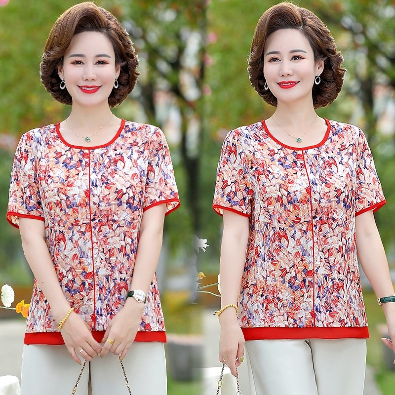 Women Summer Chiffon Blouses Shirts Lady Casual Short Sleeve o-Neck Chiffon Blusas Tops Floral Clothes