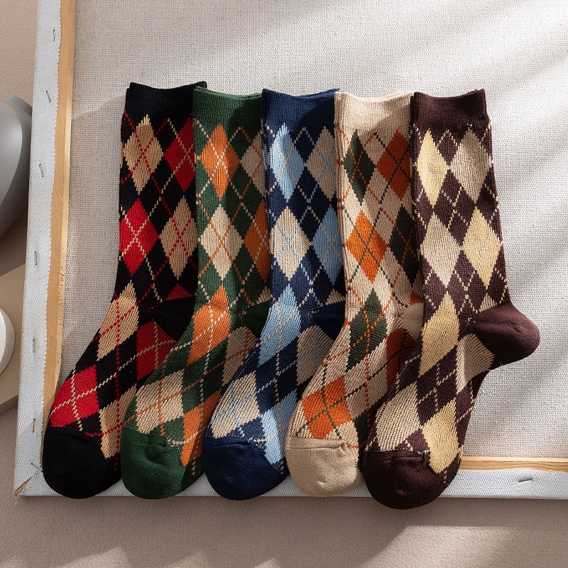 Happy Casual Deodorant Socks Female Socks Sweet High Quality Fashion Lattice Cotton Art Design Style Women Socks Girls Cute Gift
