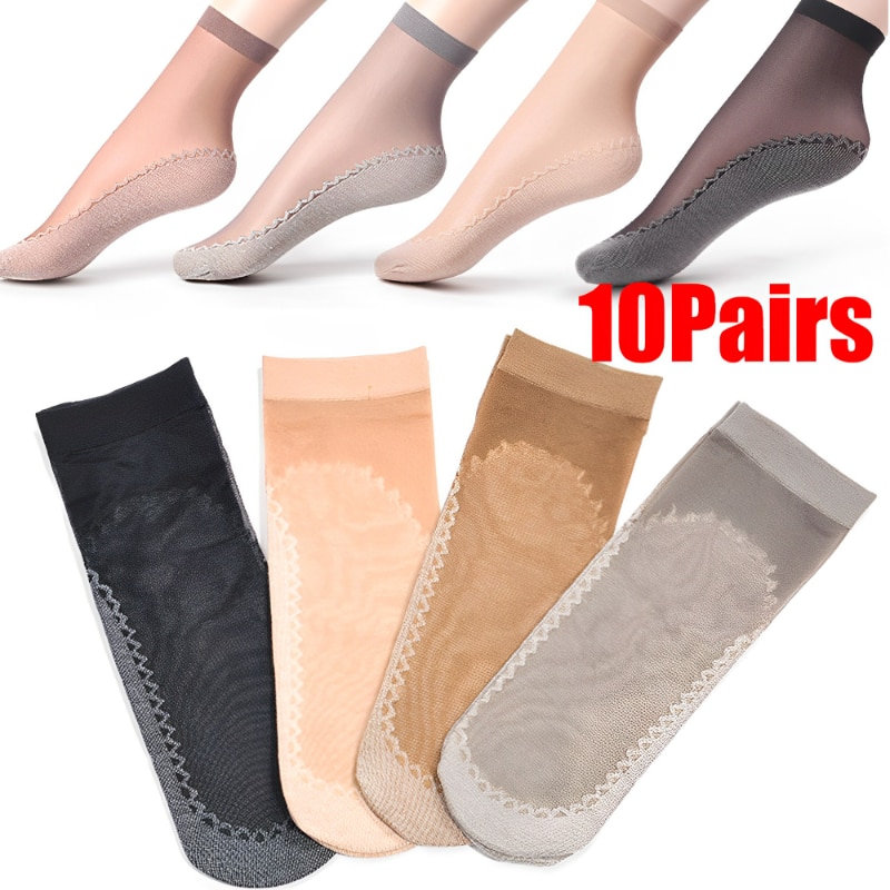 10Pairs High Quality Women Socks Velvet Silk Spring Summer Socks Breathable Soft Cotton Bottom Wicking Slip-resistant Short Sock