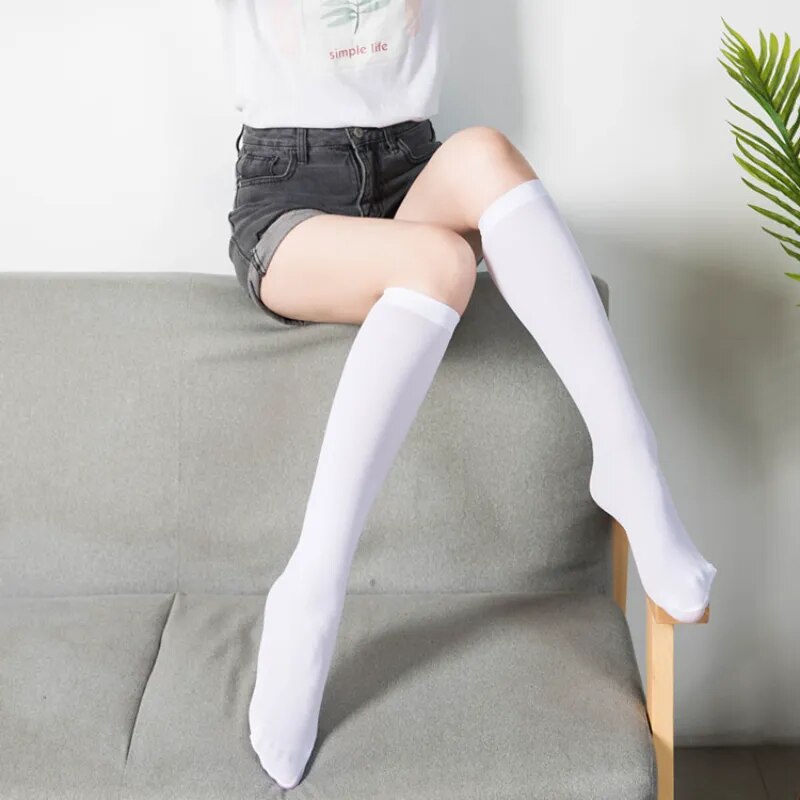 2023 New JK School Girls Socks Solid Color Calf Socks Knee High Socks Middle Tube Stockings Socks Velvet Material Women Female