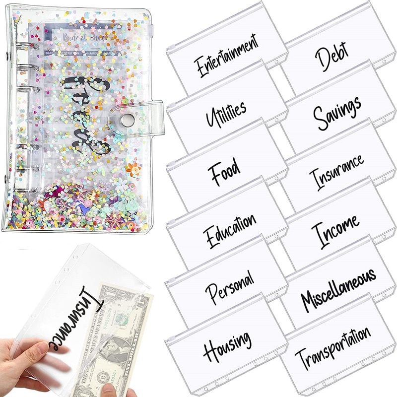A6 Binder Pocket With Notebook Cover,PVC Binder Cover,Waterproof 6-Ring Binder,Notebook,Expense Budget Sheet