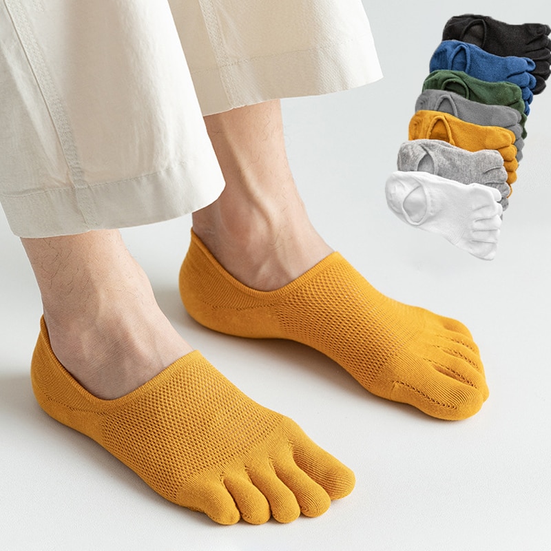 3Pairs Men's Five-finger Socks Summer Thin Mesh Breathable Casual Open Toe Sock Invisible Running Sport Low Cut Boat Ankle 