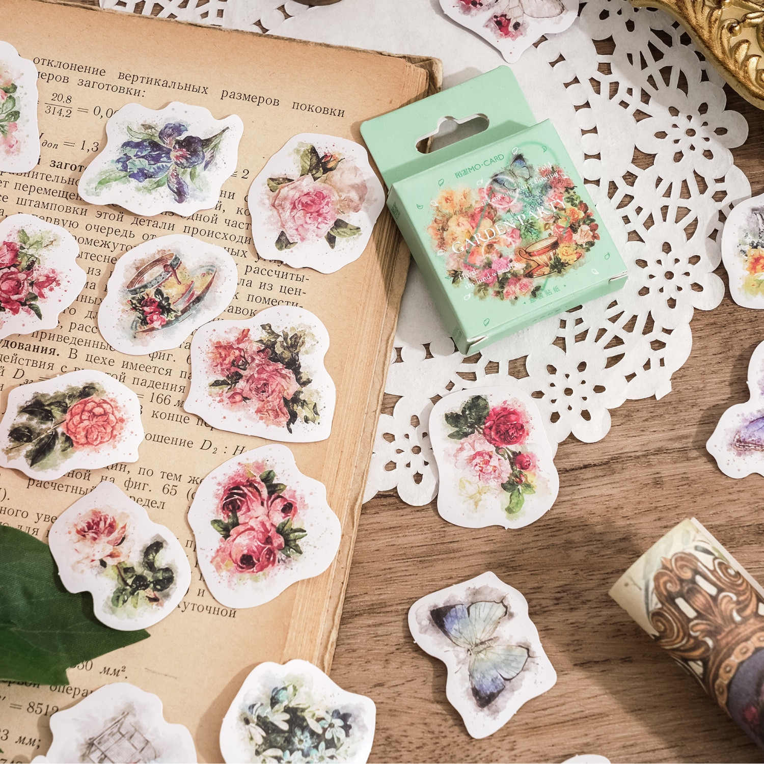 45pcs Garden Party Decorative Stickers Vintage Plant Flowers Scrapbooking Material Label Diary Phone Journal Planner