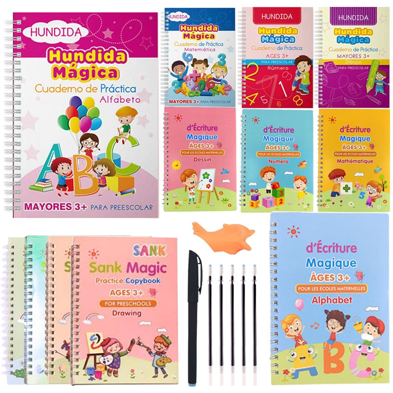 Spanish Copybook Reusable SANK Learning Math English 3D Calligraphy Book Drawing Numbers 0-100 Education for Kid Letter Toy Gift