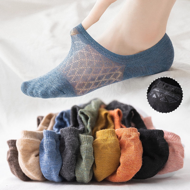 5 Pairs/Lot Spring And Summer New Women's Fresh Shallow Mouth Socks Trend Invisible Breathable Solid Color Mesh Socks Whole