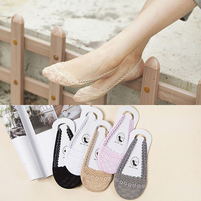 5 Pairs No Show Women Socks Summer Autumn Lace Girl Boat Socks Ultrathin Invisible Cool Sexy Ladies Low Cut Sock Slippers Female