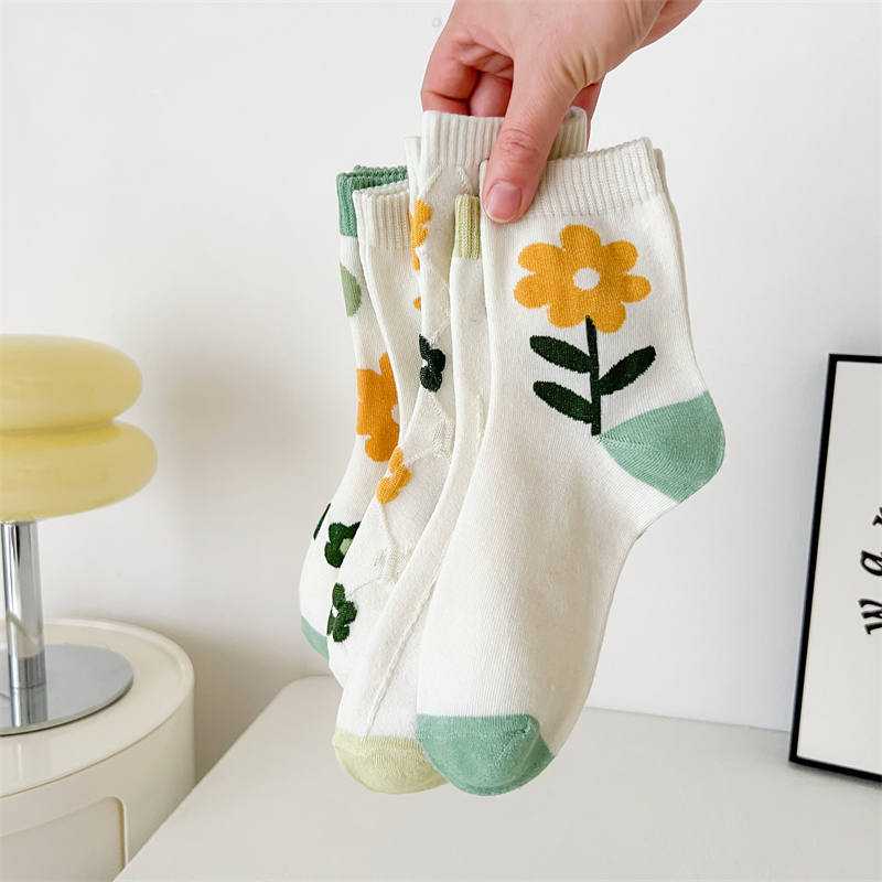 Socks Spring Summer Autumn Kawaii Lolita Harajuku Flower Print Short Sport Socks For Girls Gift White Calcetines Ropa Mujer Sox