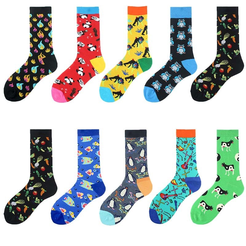 Novelty Creative Design Print Men Colorful Socks Crazy Animal Lion Fish Series Medium Long Men's Socks Comfortable Sports S