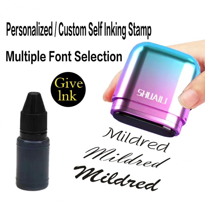 Stamp Personalized【Free ink】 / Custom Self Inking Stamp Custom Name Ink Signature Selfing-Inking Personalized Letter Stamp