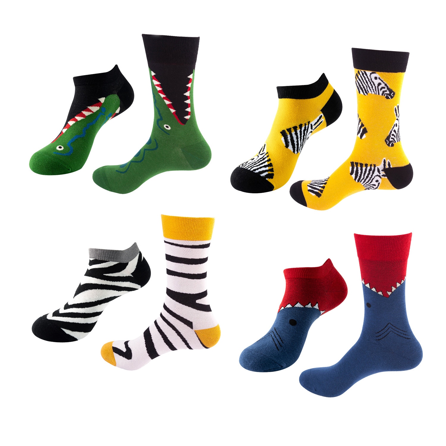 Fashion Color Women Medium Short Socks Cute Funny Men Socks Arts Zebra Striped Crocodile Animal Series Personalized Couple Socks