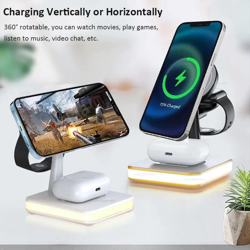 in 1 Magnetic Wireless Charger Stand Dock With Lights 25W Fast Charging Station for iPhone 13 12 Pro Max Mini Apple iWatch 7